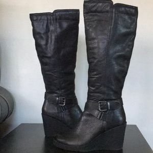 Aldo platform wedge lined knee hi leather boots